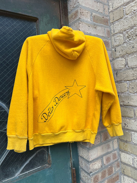 Vintage 1970's Dello's Dancers Yellow Cotton Hooded Sweatshirt