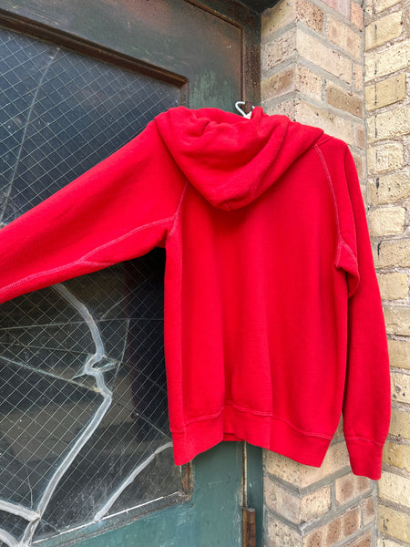 Vintage 1970's Red Cotton Hooded Sweatshirt