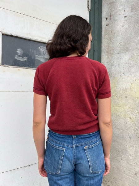 Vintage 1960's Red Short Sleeve Cotton Sweatshirt
