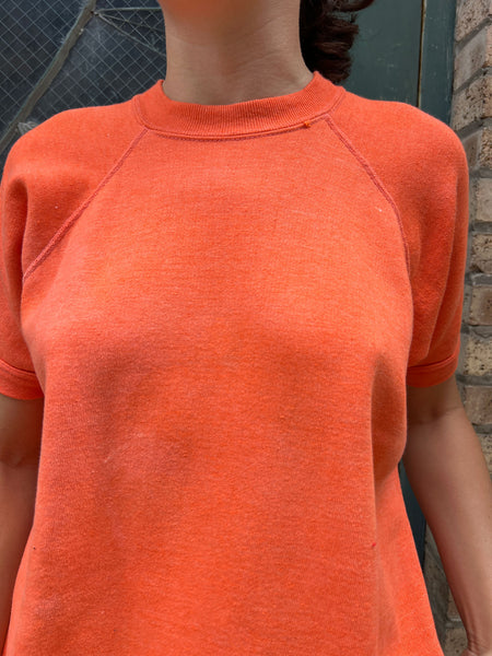 Vintage 1970's Orange Cotton Short Sleeve Sweatshirt