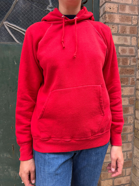 Vintage 1970's Red Cotton Hooded Sweatshirt