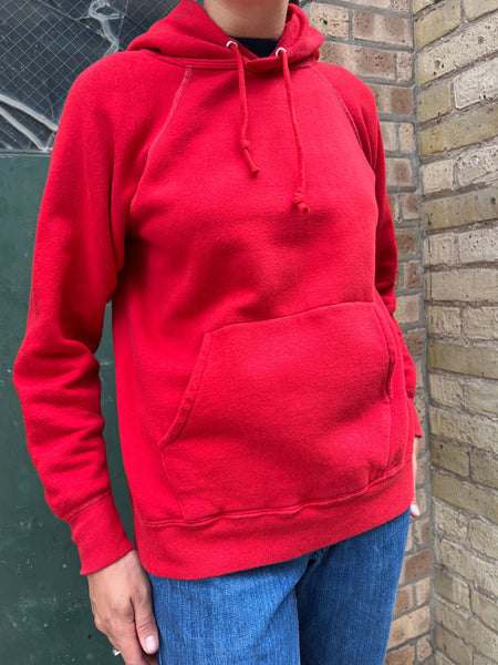 Vintage 1970's Red Cotton Hooded Sweatshirt