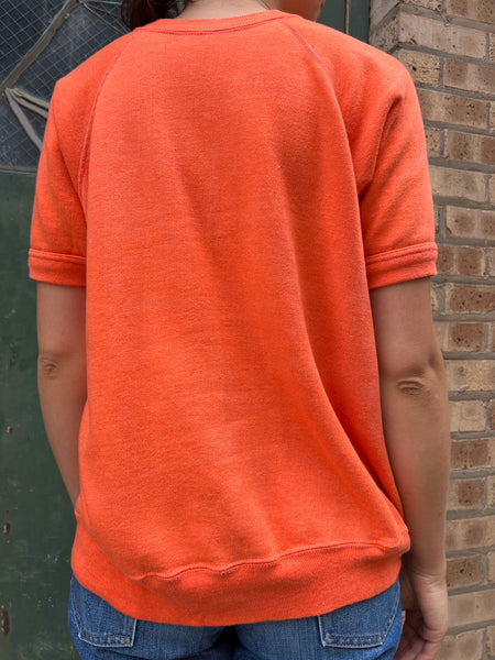 Vintage 1970's Orange Cotton Short Sleeve Sweatshirt