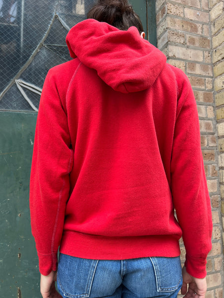 Vintage 1970's Red Cotton Hooded Sweatshirt