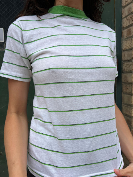 Vintage 1960's Green Striped Cotton T-Shirt