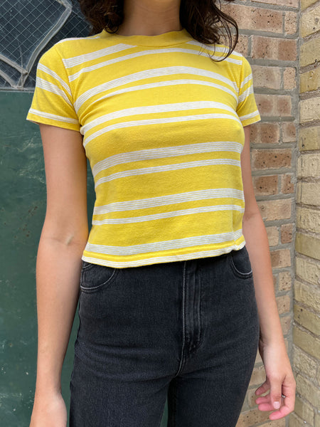 Vintage 1960's Yellow Striped Cotton T-Shirt