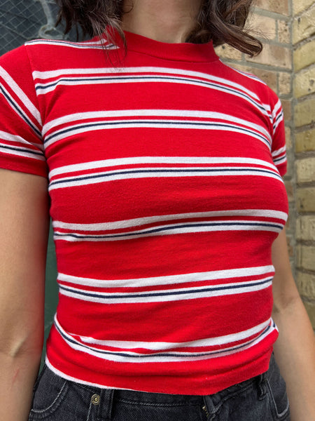 Vintage 1960's Red and White Striped Baby Tee