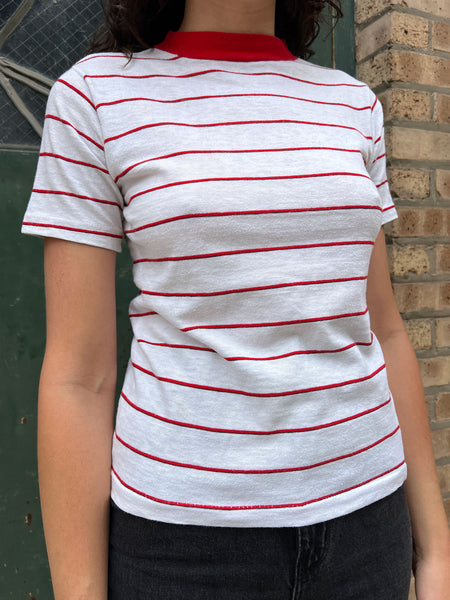 Vintage 1960's Thin Red Striped Cotton T-Shirt