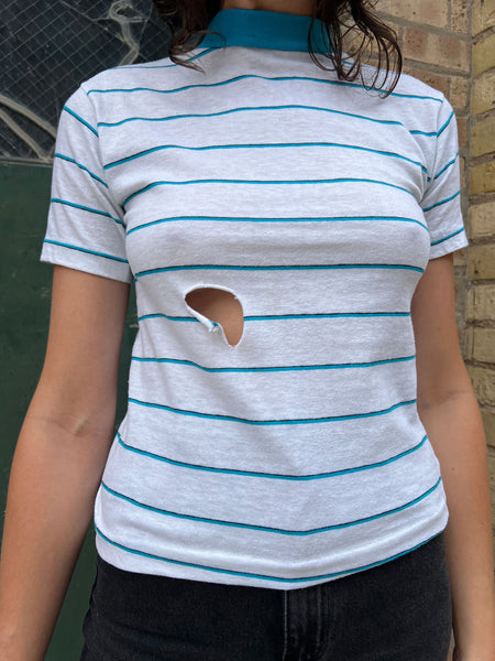 Vintage 1960's Thin Blue and White Striped T-Shirt