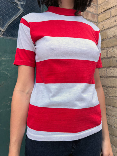 Vintage 1960's Red and White Striped Cotton T-Shirt