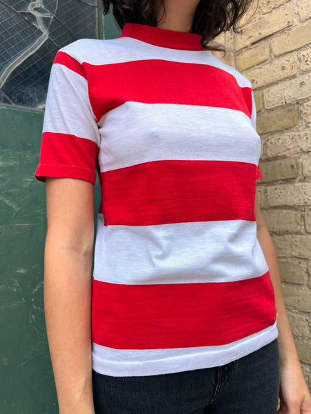 Vintage 1960's Red and White Striped Cotton T-Shirt