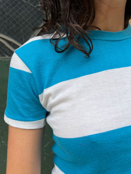Vintage 1960's Blue and White Striped Cotton T-Shirt