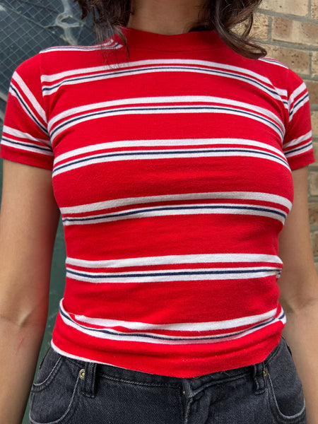 Vintage 1960's Red and White Striped Baby Tee