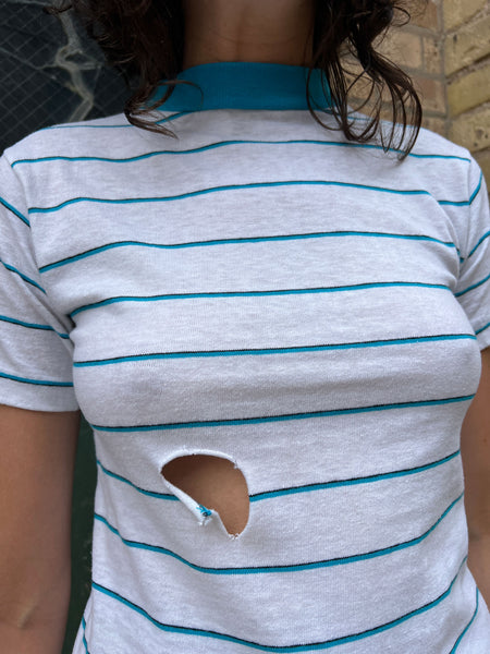 Vintage 1960's Thin Blue and White Striped T-Shirt