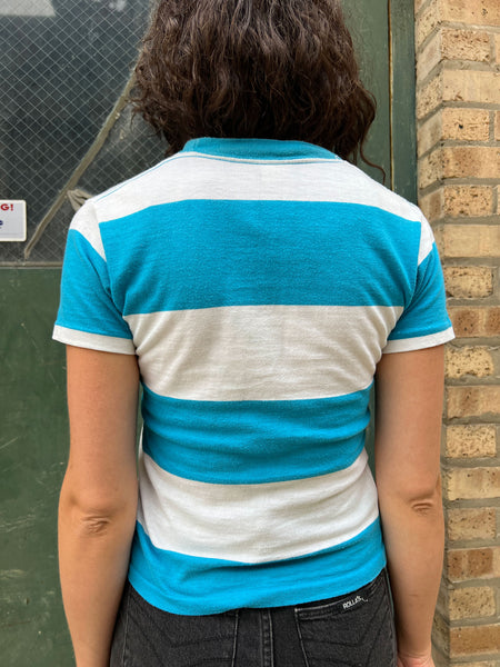 Vintage 1960's Blue and White Striped Cotton T-Shirt