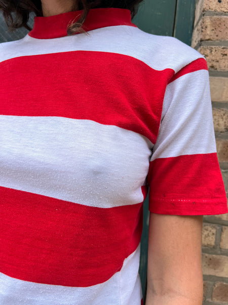 Vintage 1960's Red and White Striped Cotton T-Shirt