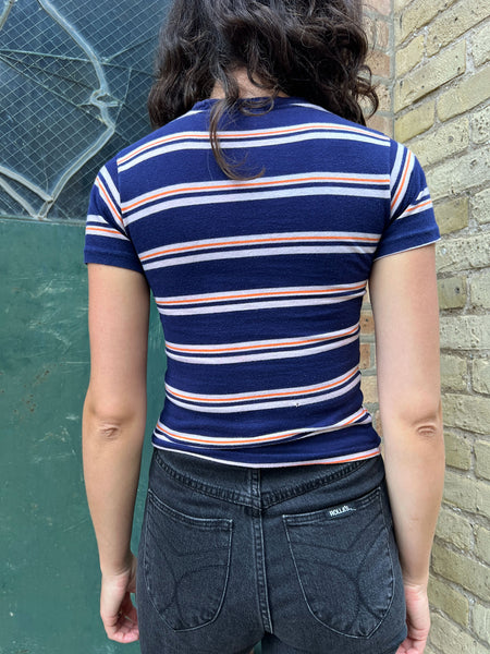 Vintage 1960's Blue and Orange Striped Cotton Baby Tee