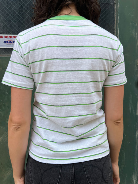 Vintage 1960's Green Striped Cotton T-Shirt