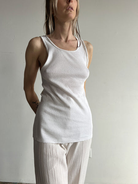 Vintage 1960's White Ribbed Tank Top, Unisex Adults, 60's 70's