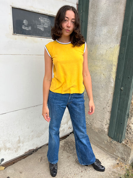 Vintage 1960's - 1970's Yellow Combed Cotton Tank Top