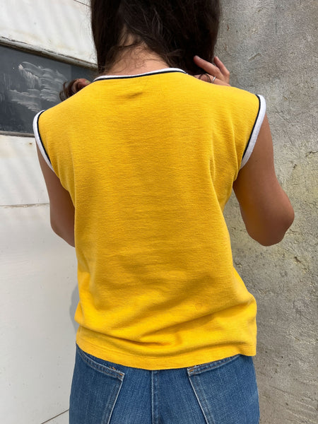 Vintage 1960's - 1970's Yellow Combed Cotton Tank Top