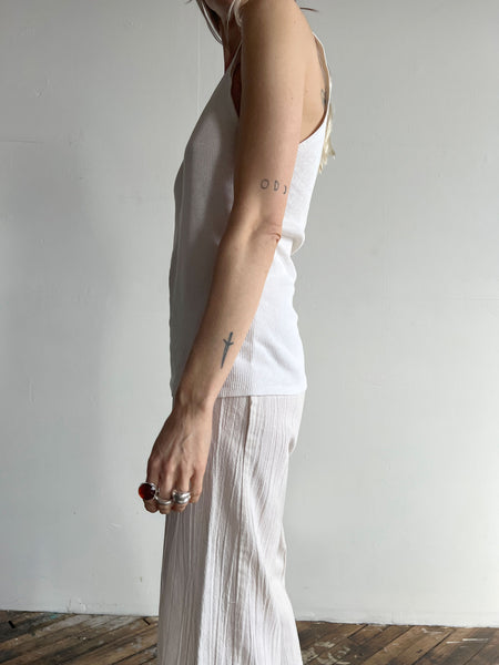 Vintage 1960's White Ribbed Tank Top, Unisex Adults, 60's 70's
