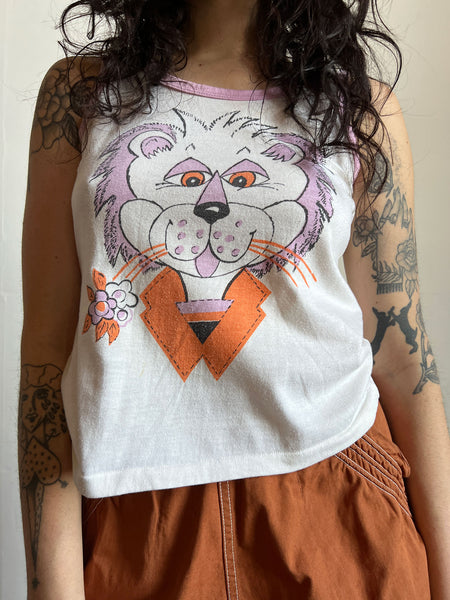 Vintage 1960's - 70's Retro Tiger Tank Top, Retro Women's