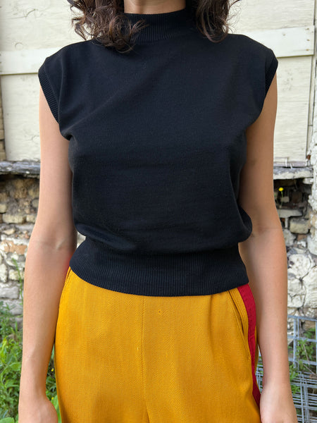 Vintage 1960's Black Cotton Sleeveless Top