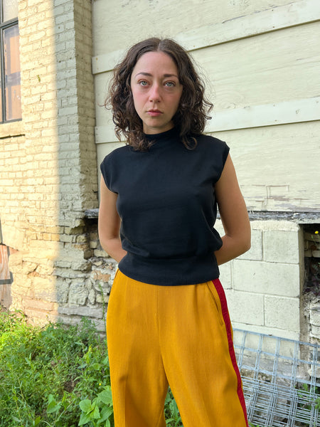 Vintage 1960's Black Cotton Sleeveless Top