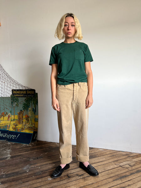 Vintage 1960's Green Cotton Pocket T Shirt