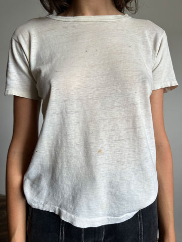 Vintage 1950's BVD Brand Thrashed White Tee, Paper Thin