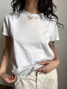 Vintage 1950's  - 1960's Cotton White T-Shirt, Thrashed, 50's - 60's Unisex