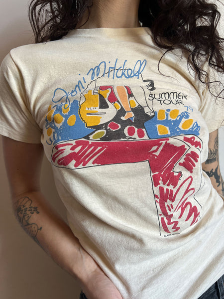 Vintage 1970's Original Joni Mitchell T-Shirt, Illustration done by Joni, Band Tee 70's