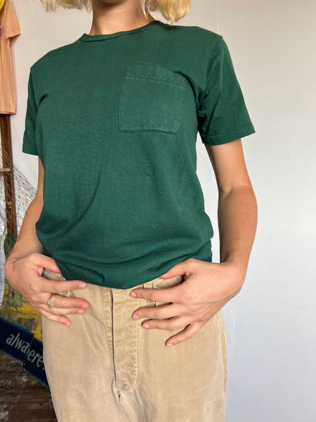 Vintage 1960's Green Cotton Pocket T Shirt