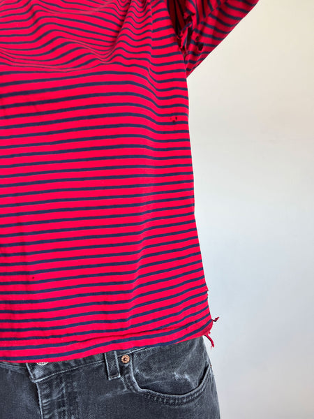 Vintage 1960's Red and Navy Striped Cotton T-Shirt