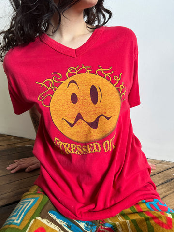Vintage 1990's STRESSED OUT T Shirt, 90's Smiley Face Tee, Unisex Adults