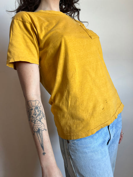 Vintage 1960's Yellow Cotton Pocket Tee, T-Shirt