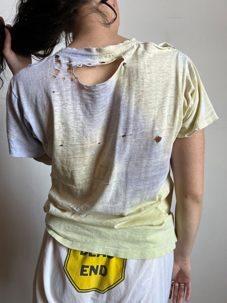 Vintage 1960's Tye Died T-Shirt, Cotton, Paper Thin, Swiss Cheese Distressed Holey Tee
