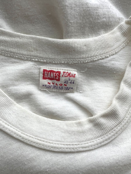 Vintage 1960's White Thrashed Hanes T-Shirt, Cotton Nylon