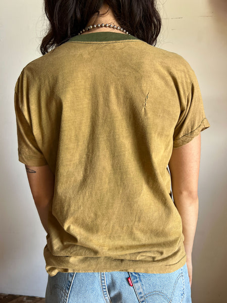 Vintage Cotton Ringer Tee, Military, Unisex Adults