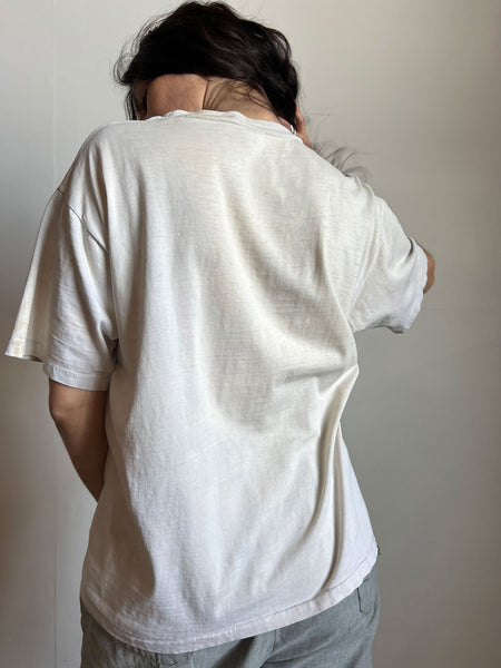 Vintage 1970's Distressed White T-Shirt, Unisex Adults, Cotton 70's