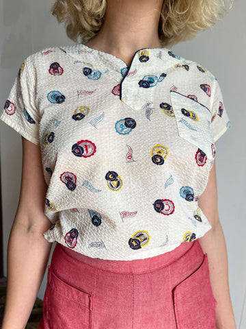 Vintage 1940's Ivy League Seersucker Top