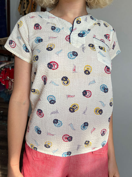 Vintage 1940's Ivy League Seersucker Top