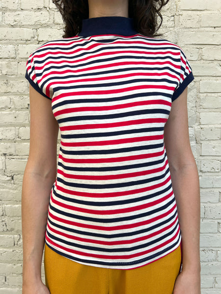 Vintage 1940's Striped Short Sleeve Turtleneck