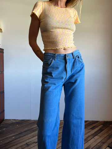 Vintage 1960's - Early 1970's Yellow Cropped Shirt, Acrylic by Miss Holly 60's 70's Retro