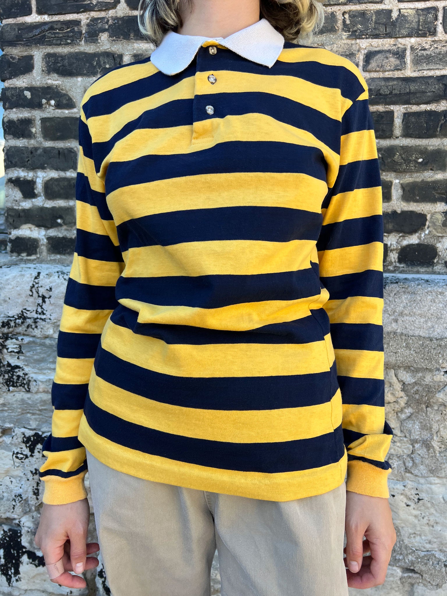 Vintage 1970's Saks Fifth Avenue Cotton Striped Long Sleeve Polo Shirt