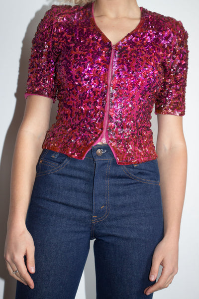 Vintage 1930's Talon Bell Zipper Sequined Blouse