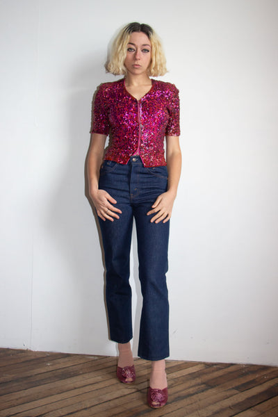 Vintage 1930's Talon Bell Zipper Sequined Blouse