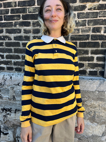 Vintage 1970's Saks Fifth Avenue Cotton Striped Long Sleeve Polo Shirt