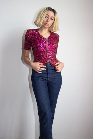 Vintage 1930's Talon Bell Zipper Sequined Blouse